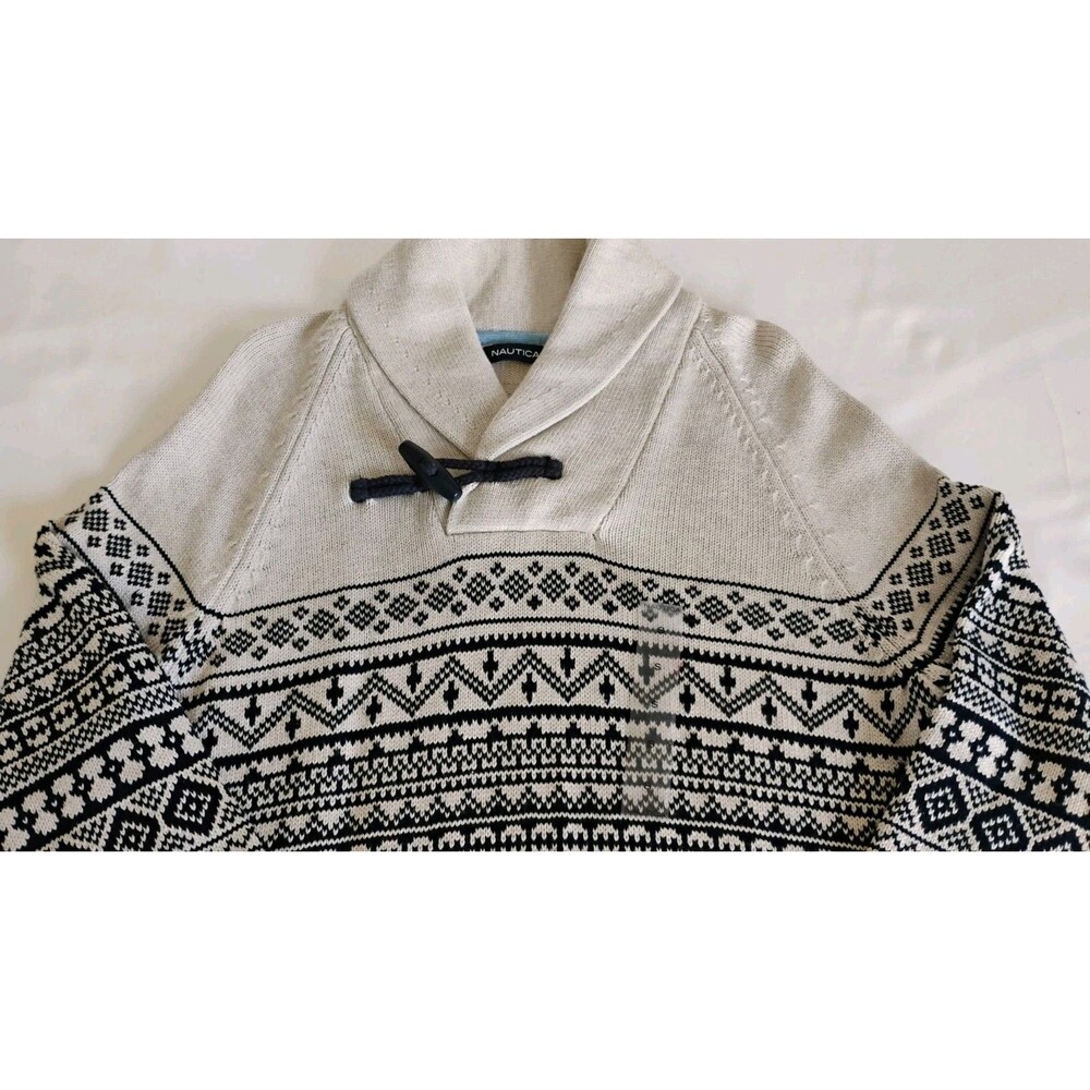 Nautica Fair Isle Sweater Pullover Men's Cotton Navy Beige Coastal S Preppy NWOT